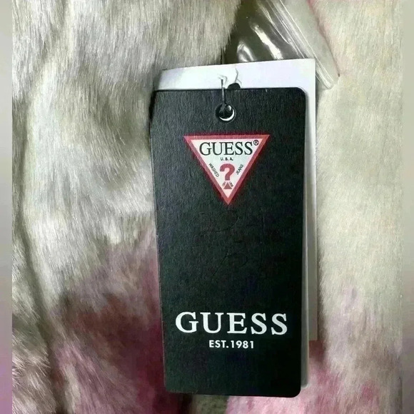 NWT Guess Clara Pink/Cream Faux Fur Coat, Size Large - Picture 10 of 14